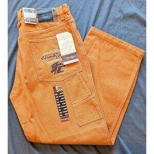 VTG CLENCH JEANS Orange Denim 36x32/31 Baggy Carpenter Wide Skater JNCO Style